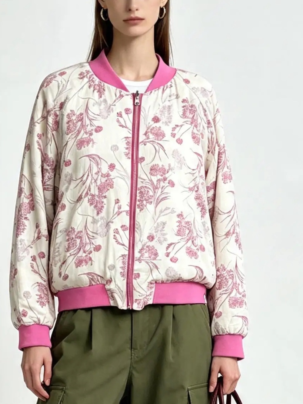 GIRLFRIEND COLLECTIVE Reversible Bomber Jacket BNWT Size Medium Pink Mauve White